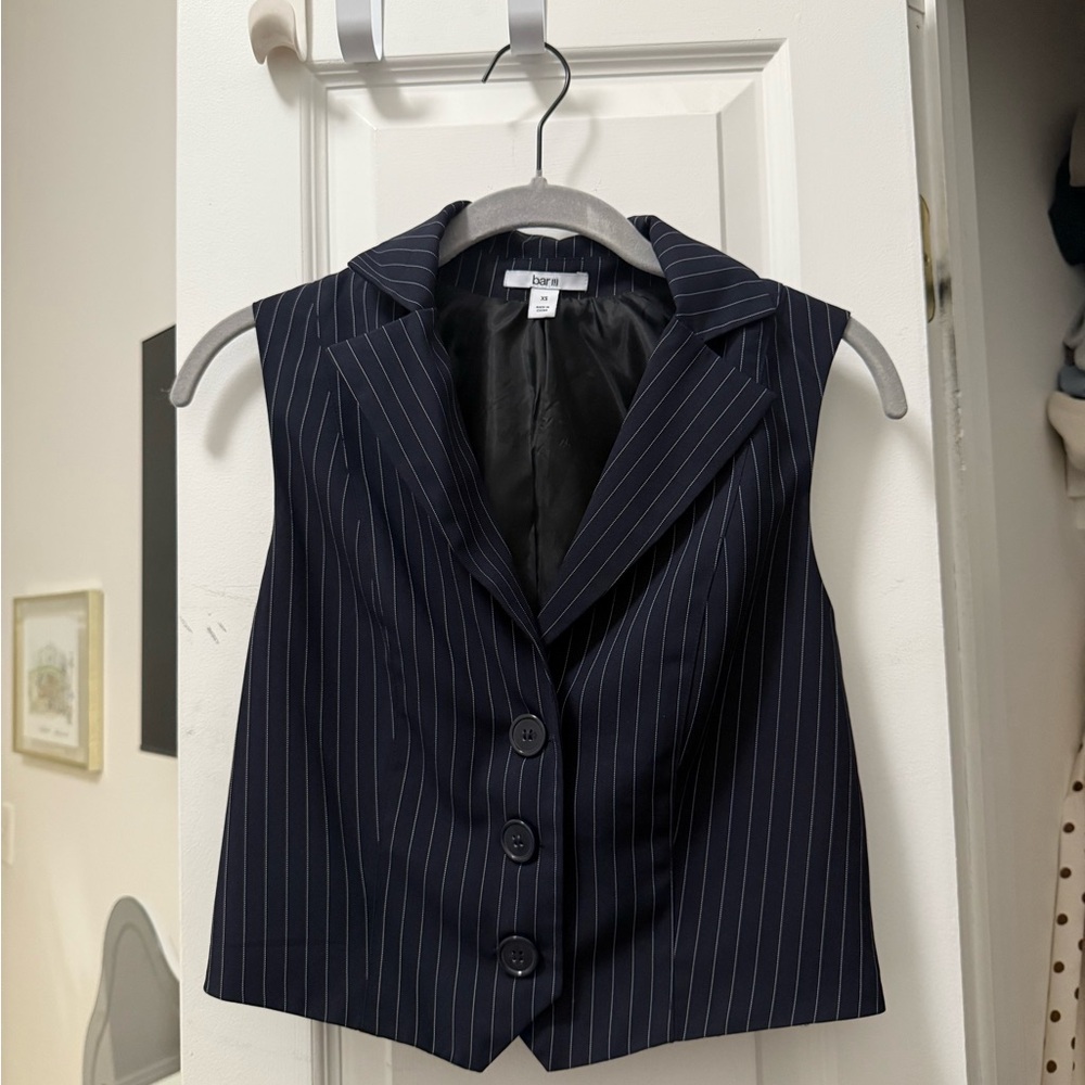 Navy Pinstripe Sleeveless Blazer Vest